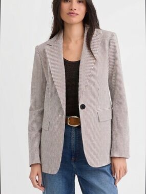 LOFT Women’s 6 Gray and White  Stripes Blazer with Shoulder Pad Business Casual